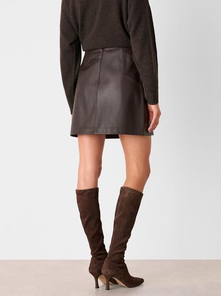 Whistles Leather A Line Skirt - view 2, Brown