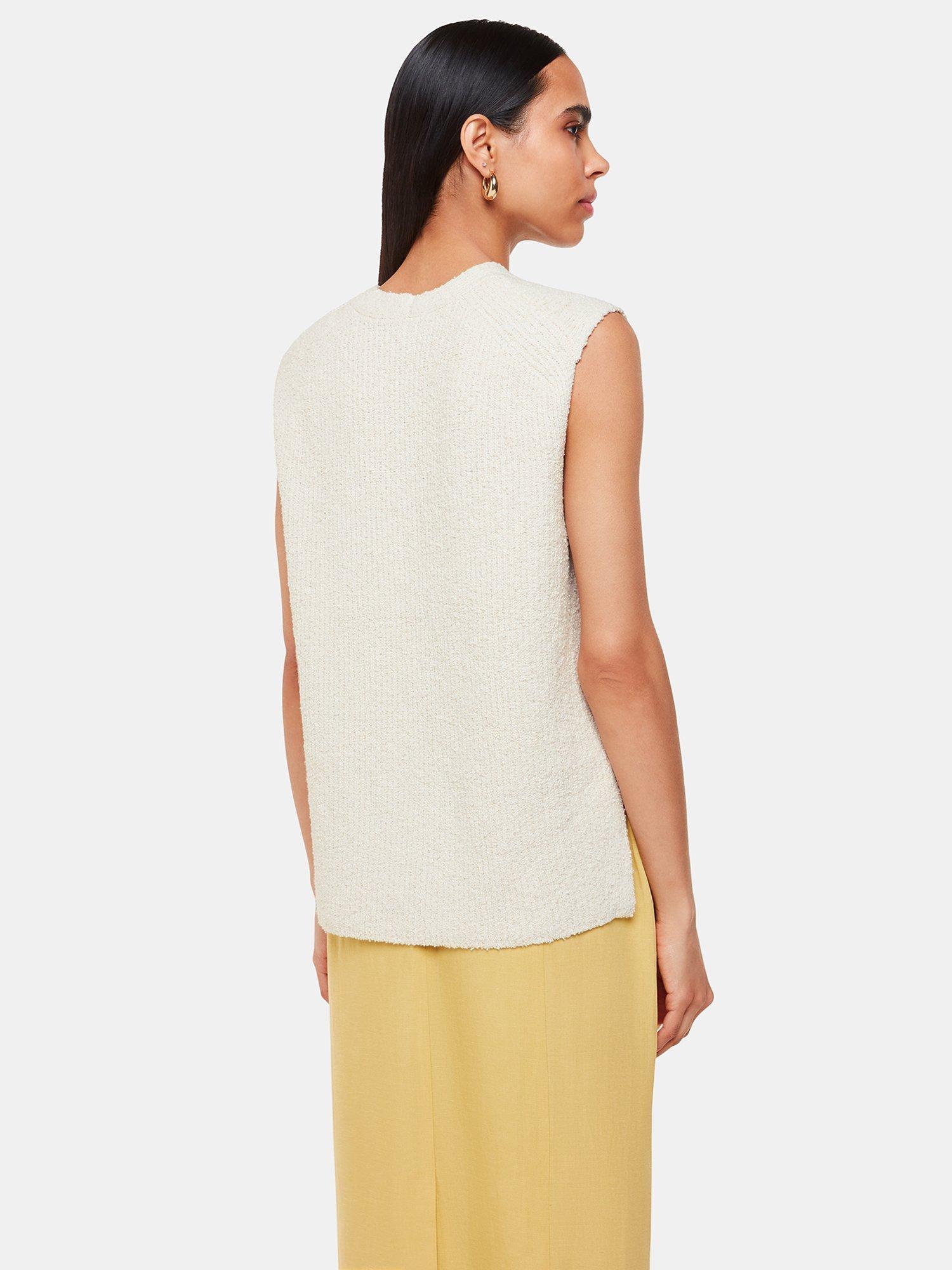 Whistles Cotton Textured V Neck Vest, Ivory, XS
