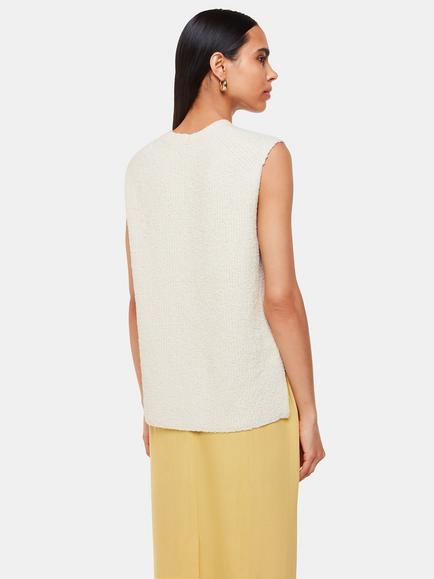 Whistles Cotton Textured V Neck Vest, Ivory - view 2, Ivory