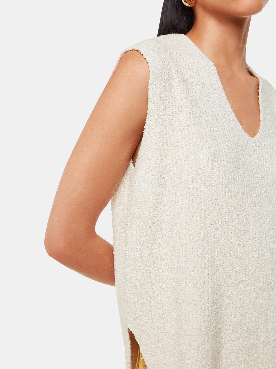 Whistles Cotton Textured V Neck Vest, Ivory, XS