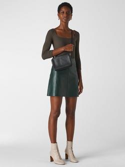Whistles A-Line Leather Mini Skirt - view 2, Dark Green