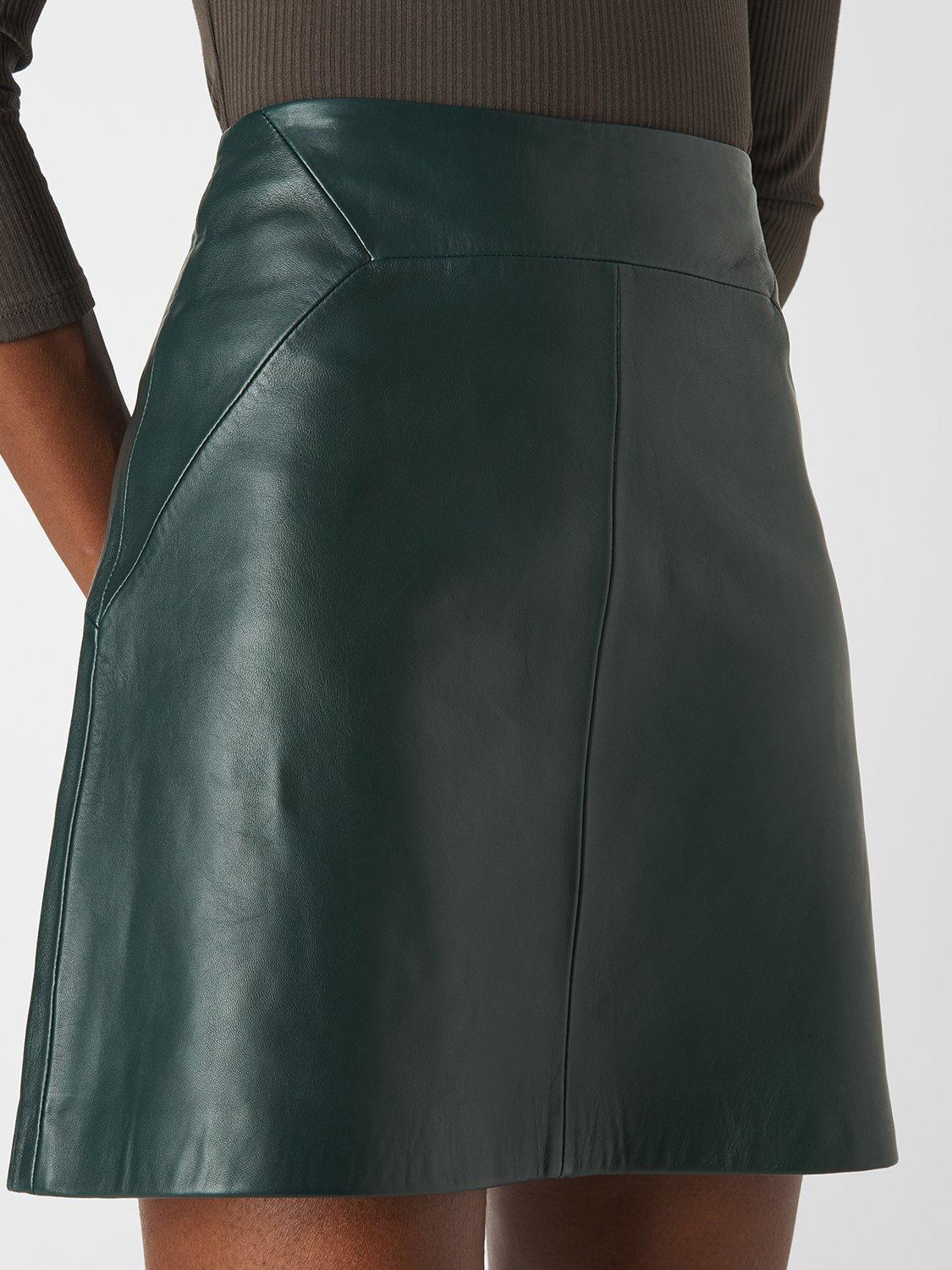 Whistles A Line Leather Mini Skirt Dark Green