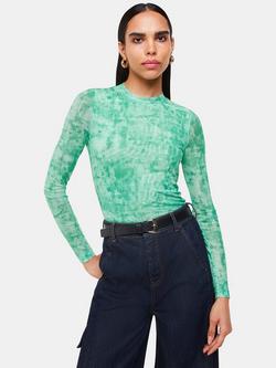 Whistles Brushwork Print Mesh Top, Green/Multi, Green/Multi