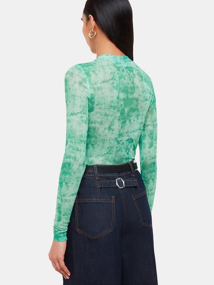 Whistles Brushwork Print Mesh Top, Green/Multi - view 2, Green/Multi