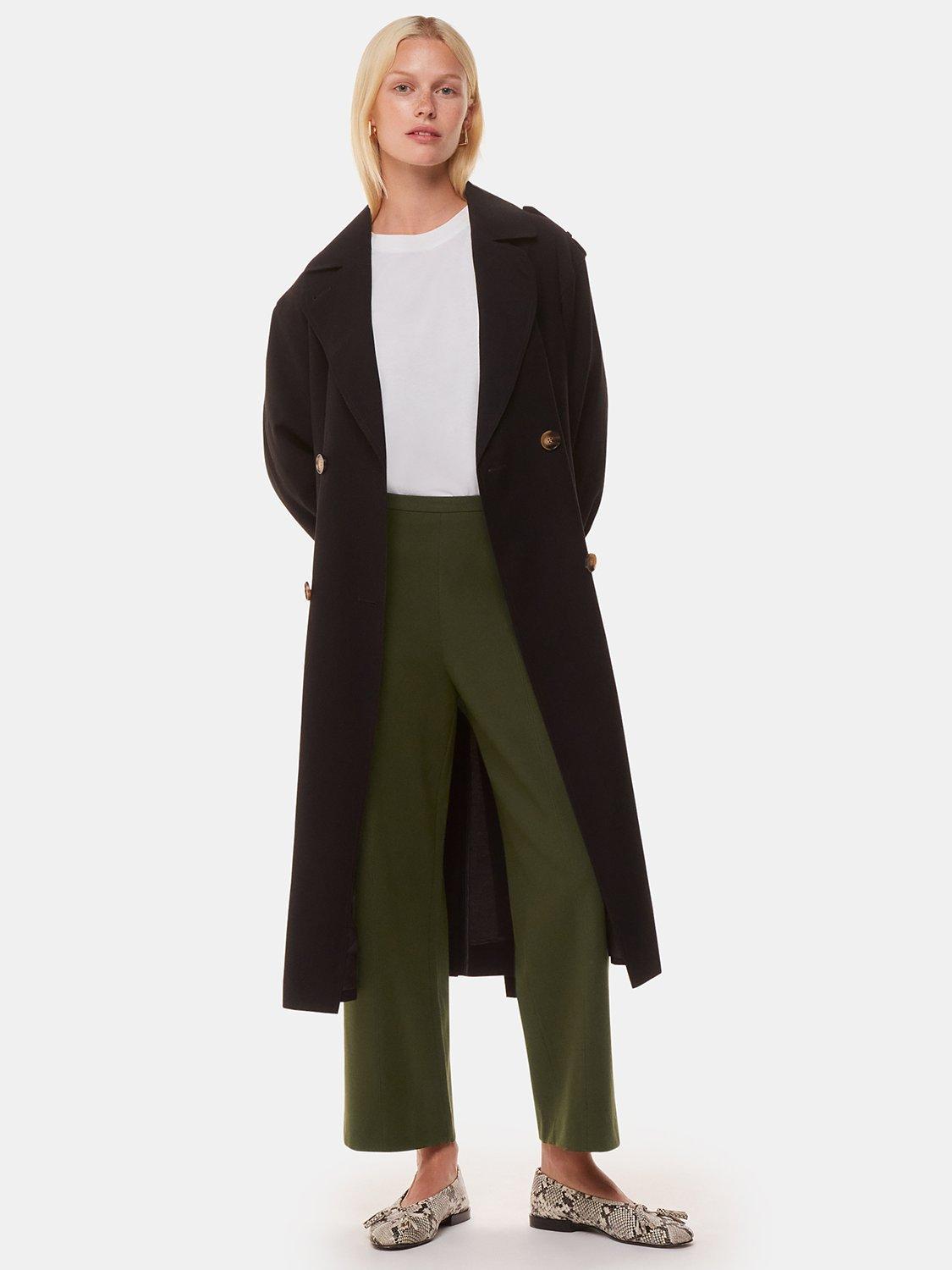 Product image 1 of 5, which shows Whistles Camilla Wide Leg Trousers, Khaki, 6