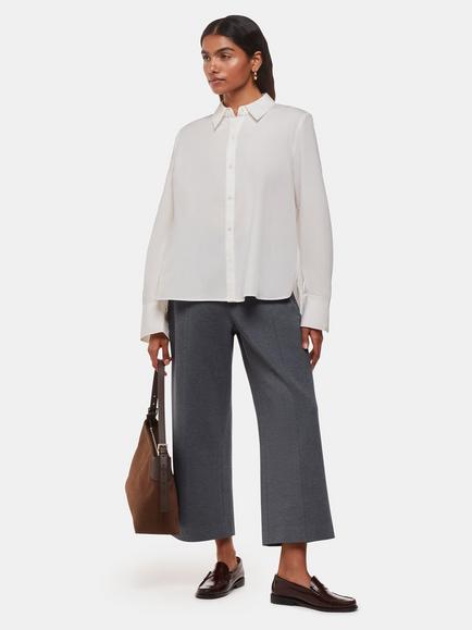 Whistles Petite Camilla Wide Leg Trousers, Grey Marl, Grey Marl