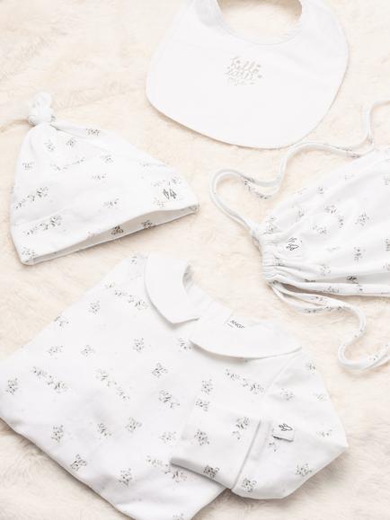Angel & Rocket Baby Floral Onesie & Hat Set, White, White