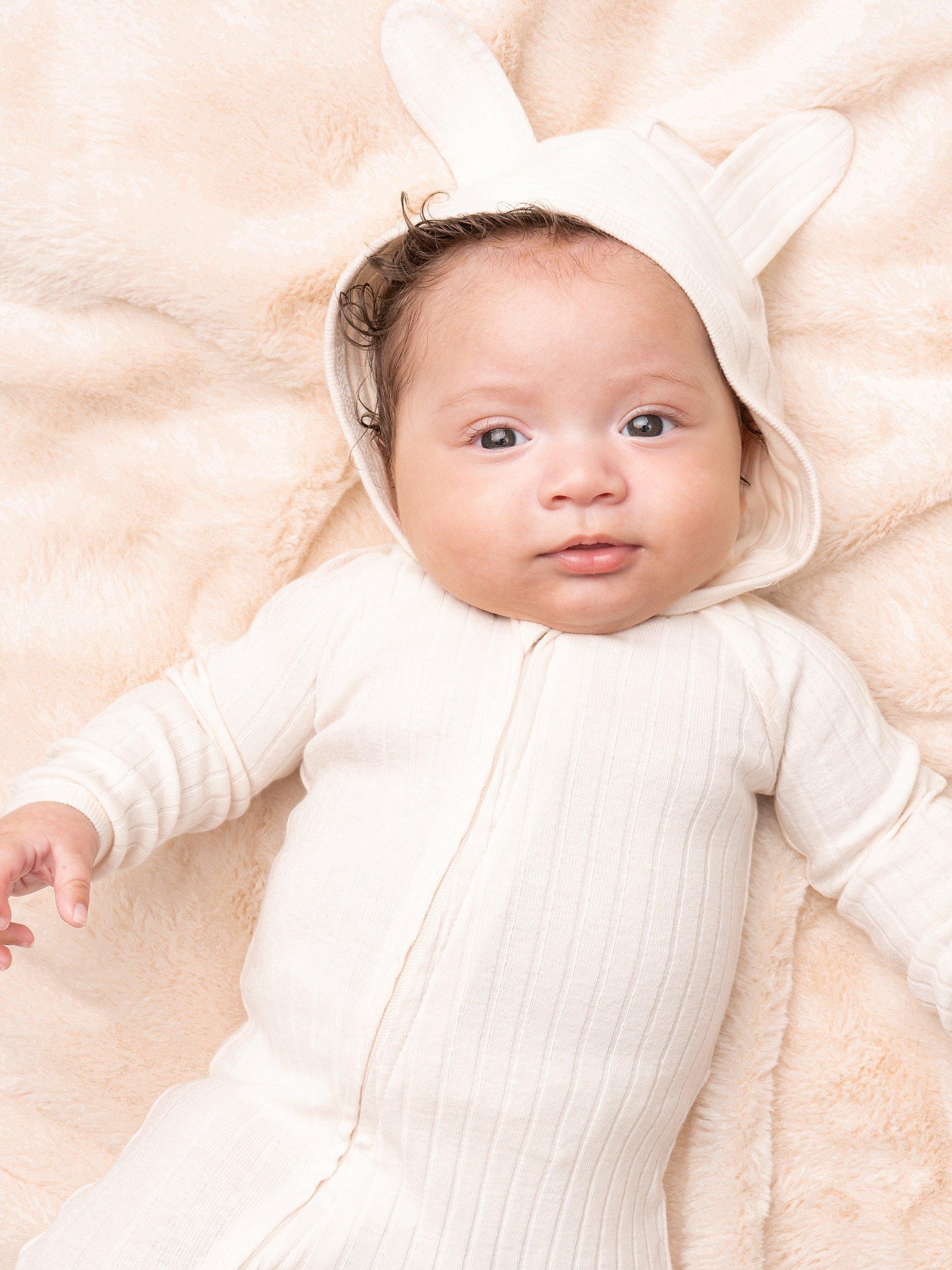 Product image 2 of 3, which shows Angel & Rocket Baby Bunny Onesie, Natural, 0-3 months