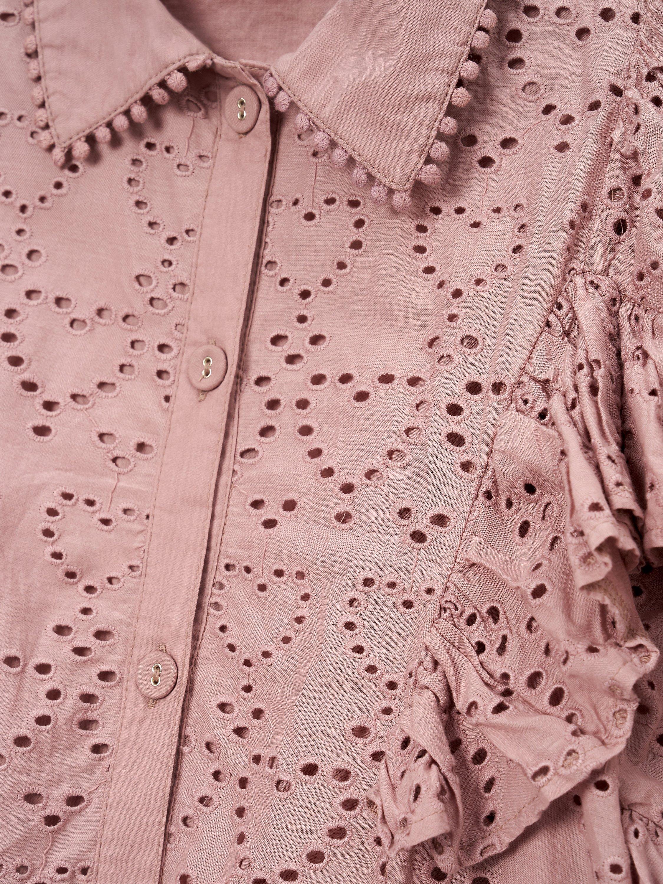 Product image 8 of 8, which shows Angel & Rocket Kids' Amelie Cotton Broderie Shirt Dress, Pink, 3 years
