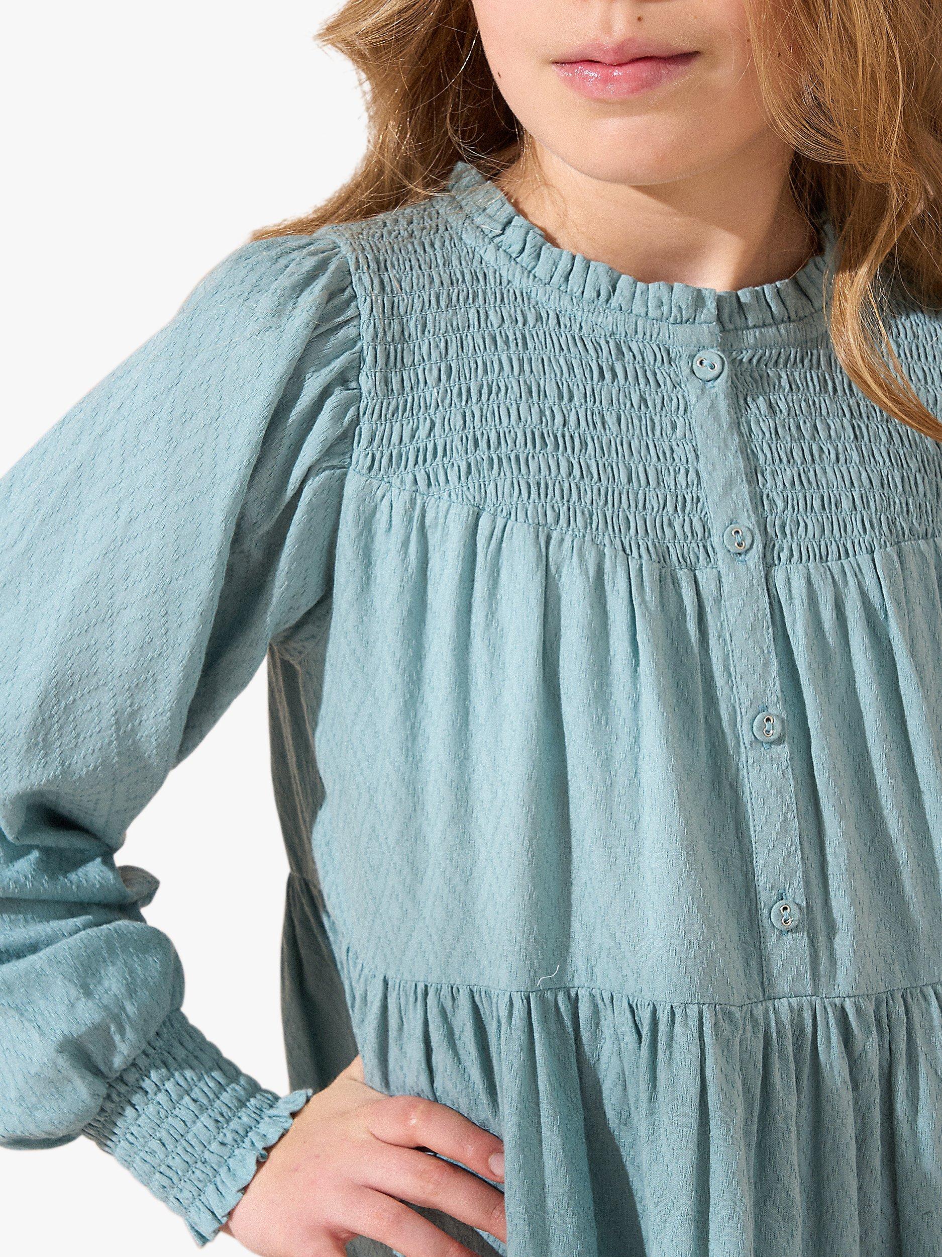 Product image 2 of 7, which shows Angel & Rocket Kids' Ellerie Textured Tiered Dress, Green, 4 years