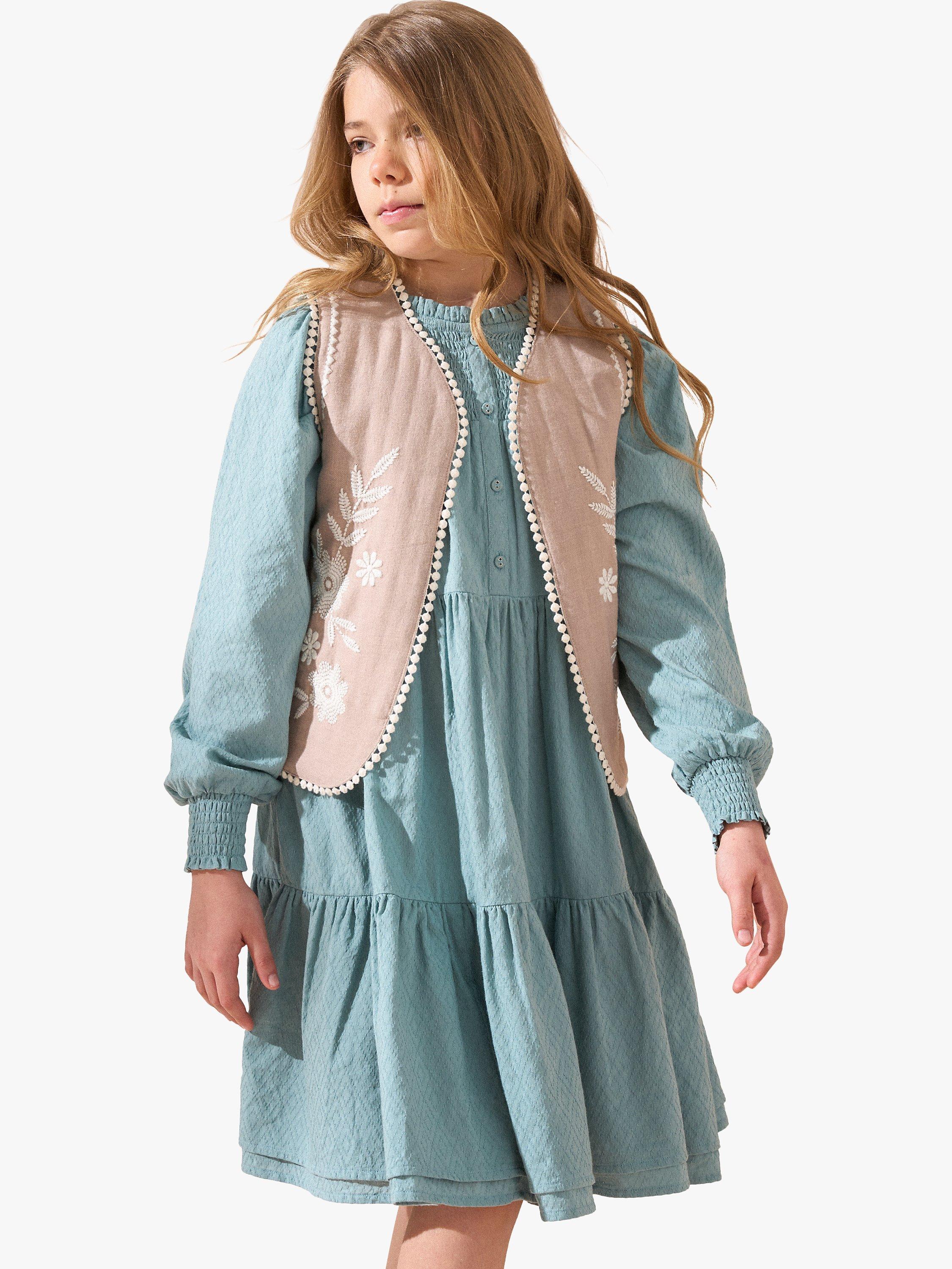 Product image 4 of 7, which shows Angel & Rocket Kids' Ellerie Textured Tiered Dress, Green, 4 years