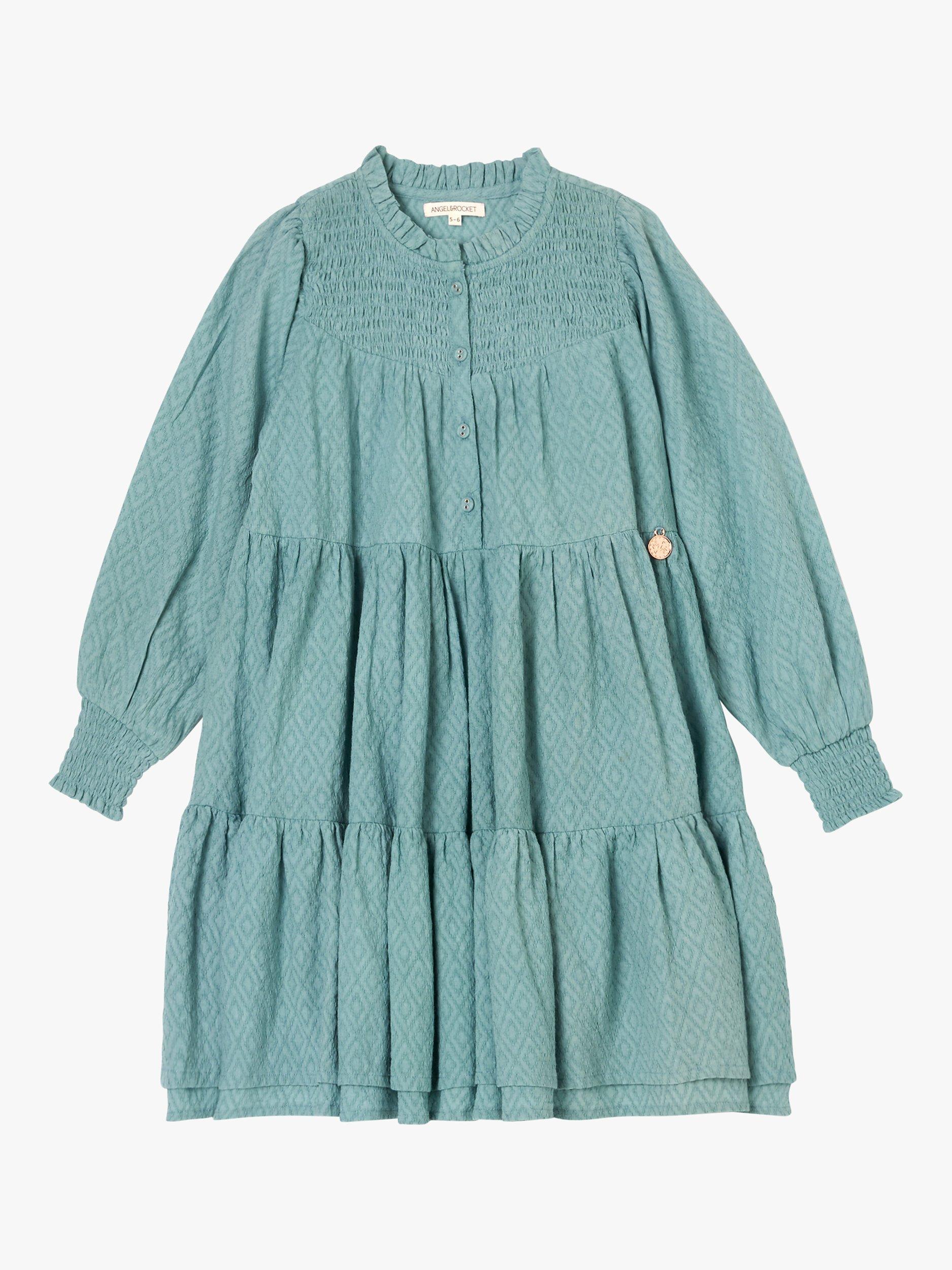 Product image 5 of 7, which shows Angel & Rocket Kids' Ellerie Textured Tiered Dress, Green, 4 years
