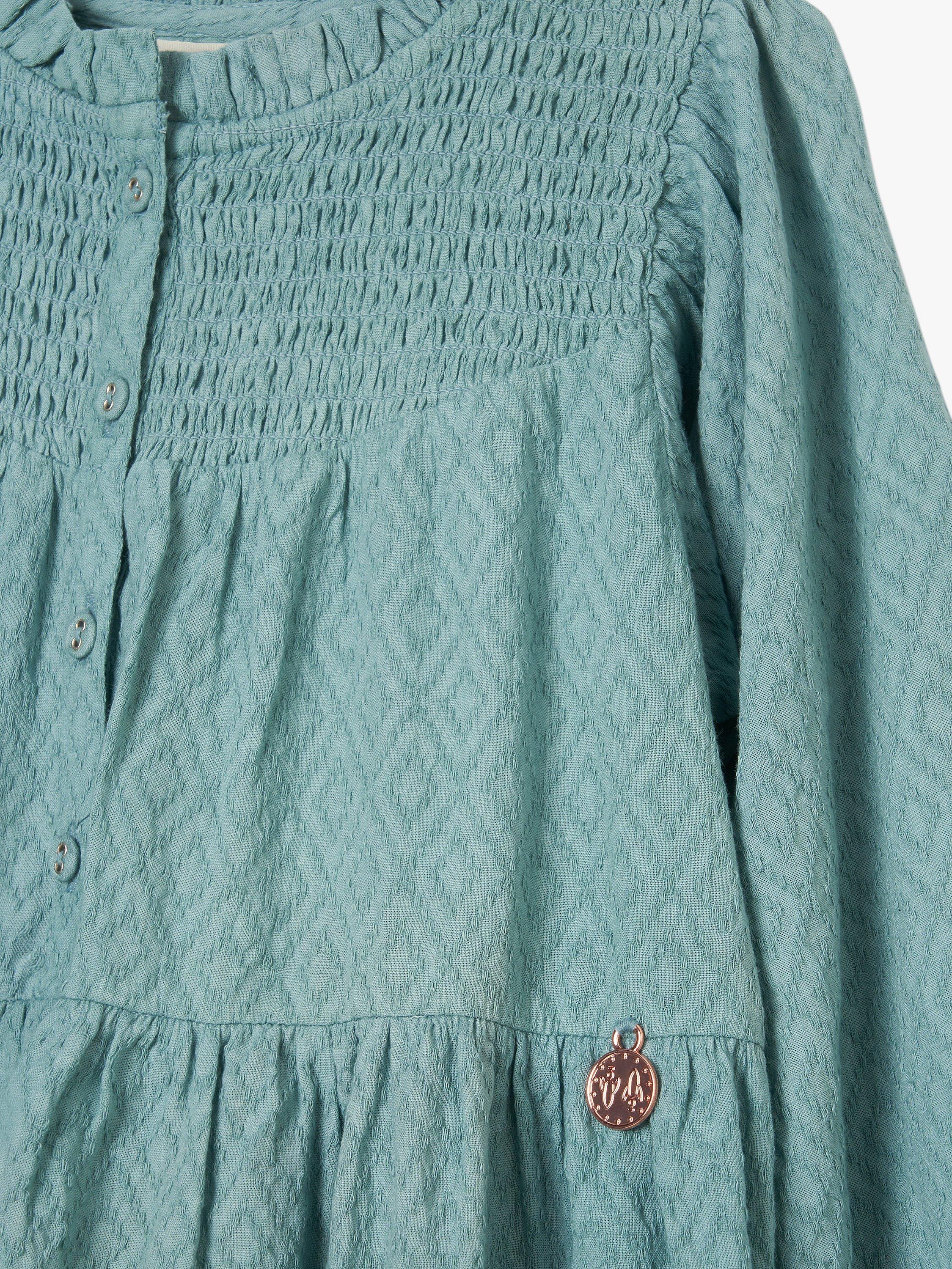 Product image 7 of 7, which shows Angel & Rocket Kids' Ellerie Textured Tiered Dress, Green, 4 years