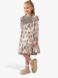 Angel & Rocket Kids' Lyra Butterfly Print Tiered Dress, Ivory