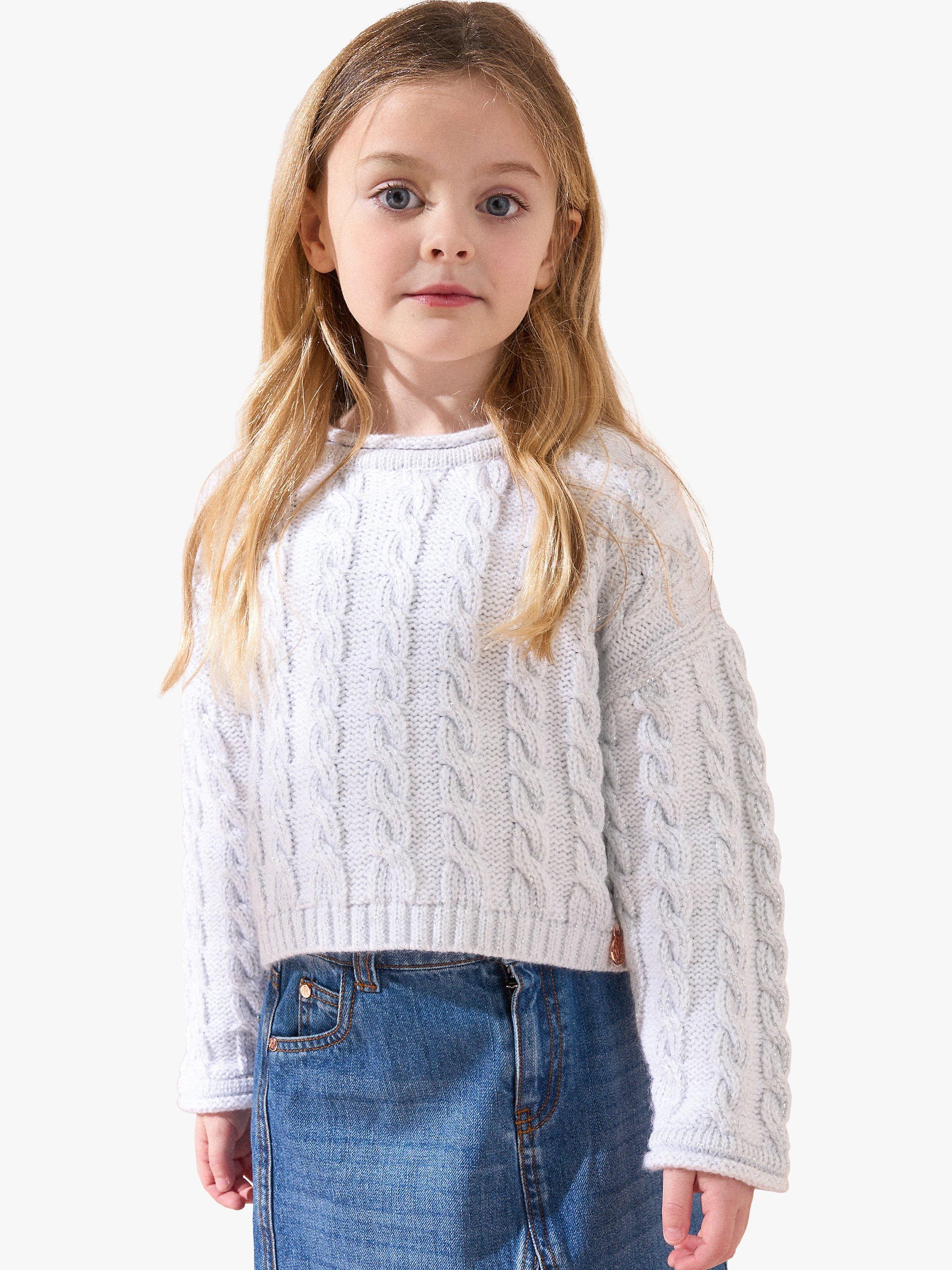 Product image 1 of 6, which shows Angel & Rocket Kids' Ariel Metallic Cable Knit Jumper, Silver, 3-4 years