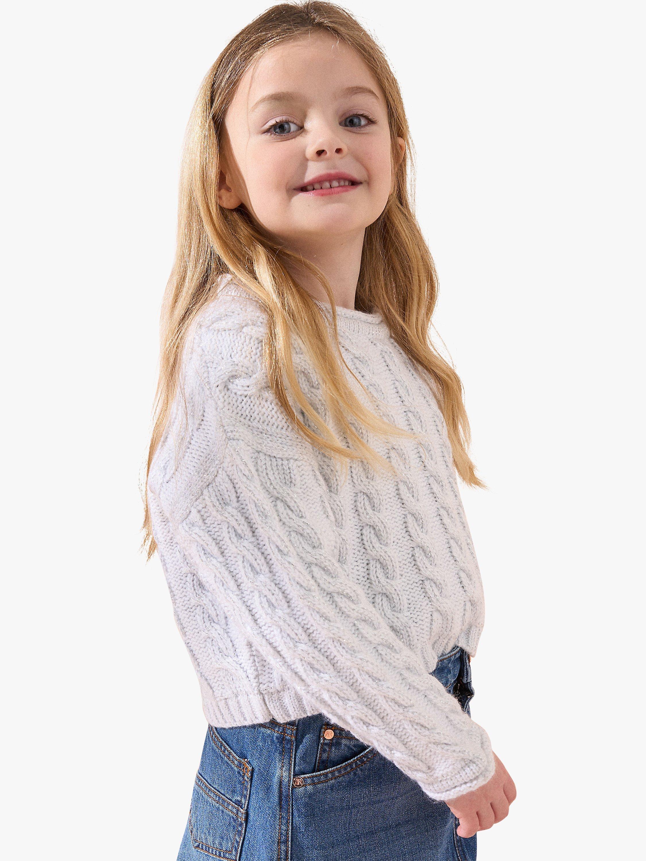 Product image 2 of 6, which shows Angel & Rocket Kids' Ariel Metallic Cable Knit Jumper, Silver, 3-4 years