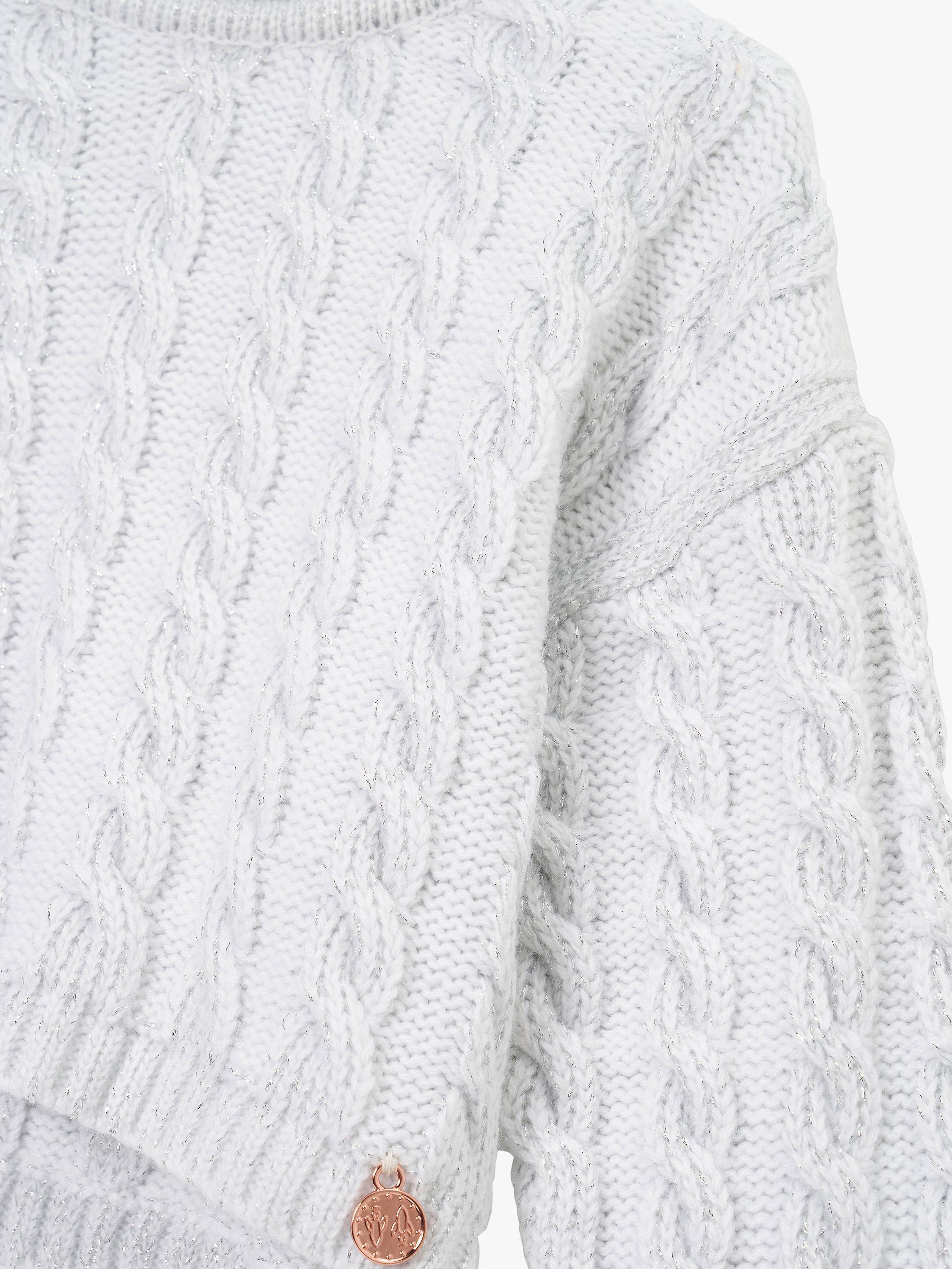 Product image 6 of 6, which shows Angel & Rocket Kids' Ariel Metallic Cable Knit Jumper, Silver, 3-4 years