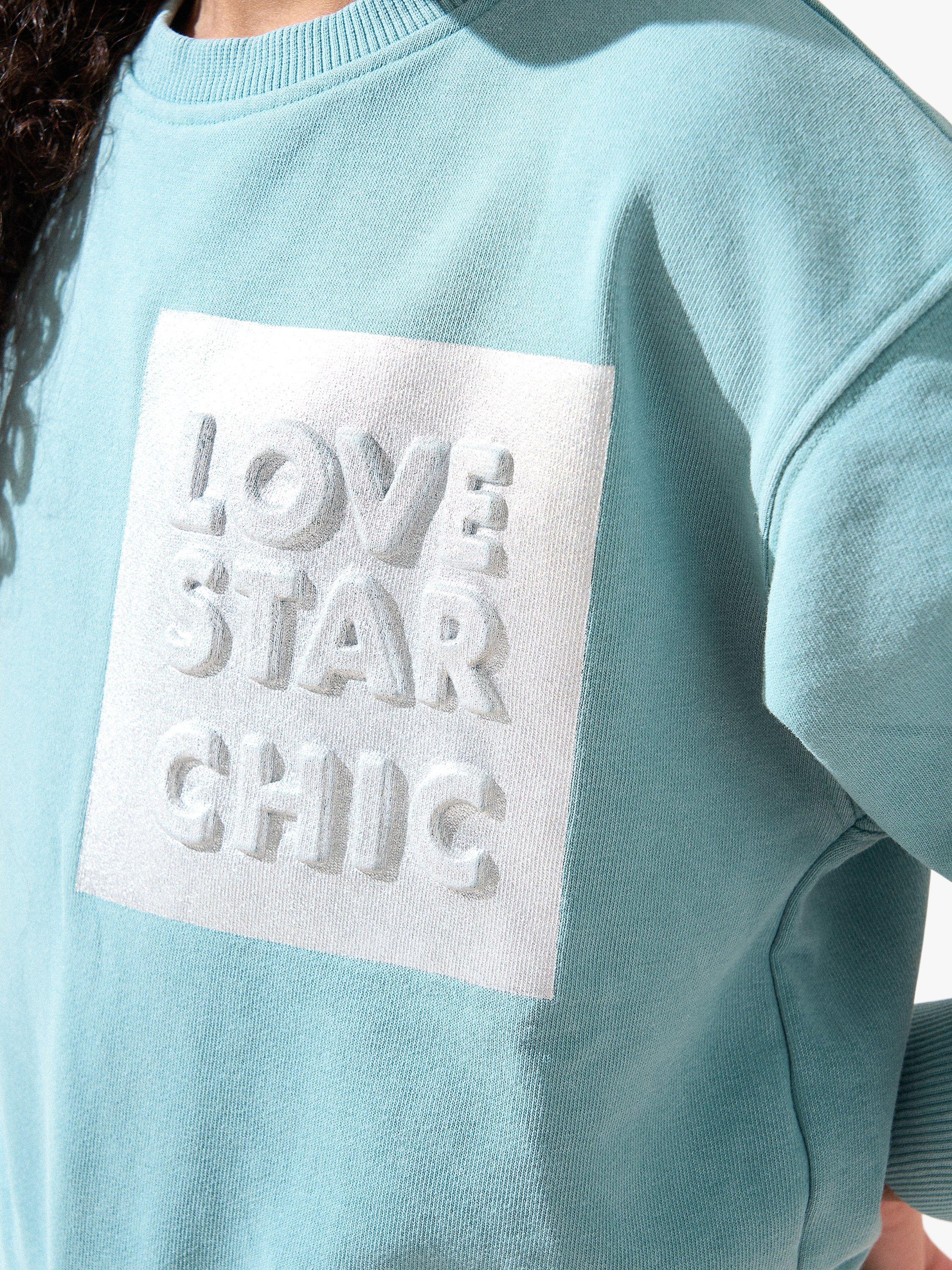 Product image 2 of 5, which shows Angel & Rocket Kids' Eloise Shirt Tail Sweatshirt, Green, 3-4 years