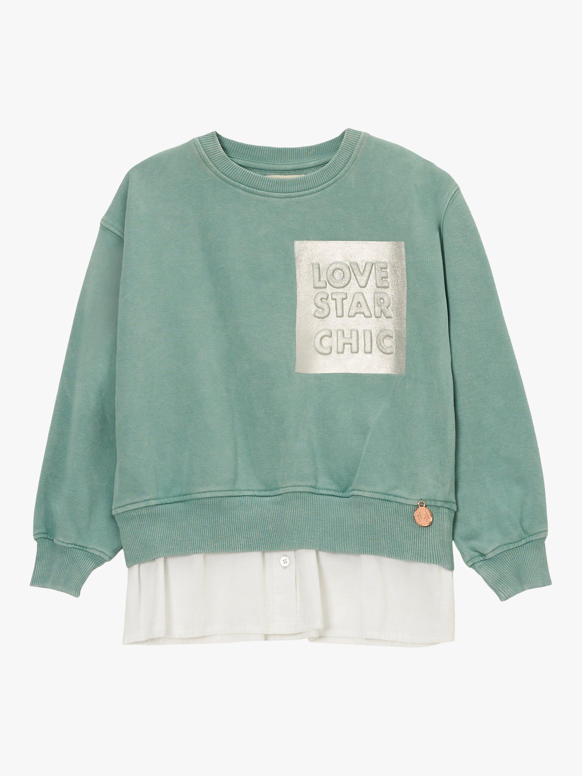 Product image 3 of 5, which shows Angel & Rocket Kids' Eloise Shirt Tail Sweatshirt, Green, 3-4 years