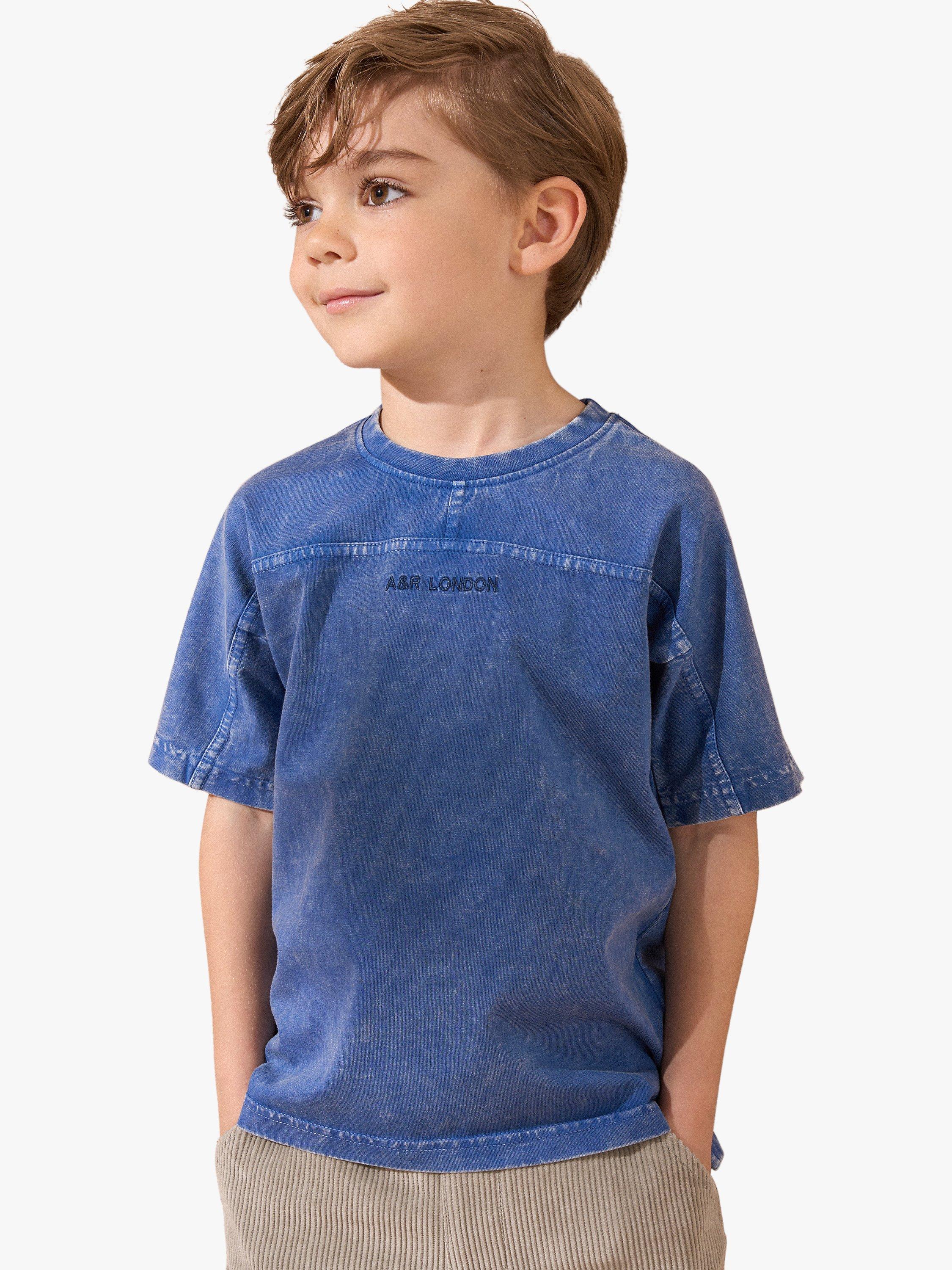 Product image 1 of 8, which shows Angel & Rocket Kids' Evan Washed Cotton T-Shirt, Blue, 3-4 years