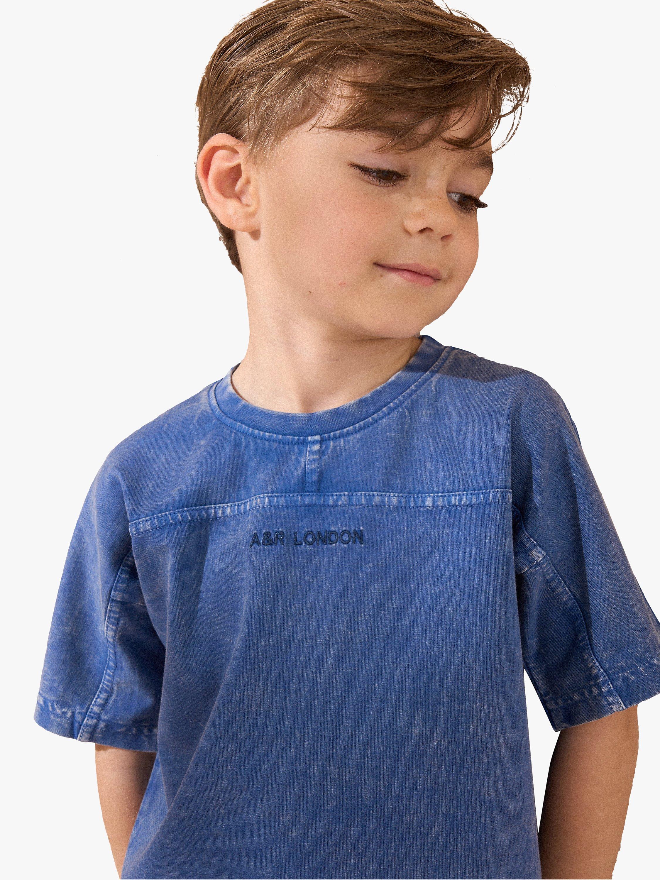 Product image 2 of 8, which shows Angel & Rocket Kids' Evan Washed Cotton T-Shirt, Blue, 3-4 years