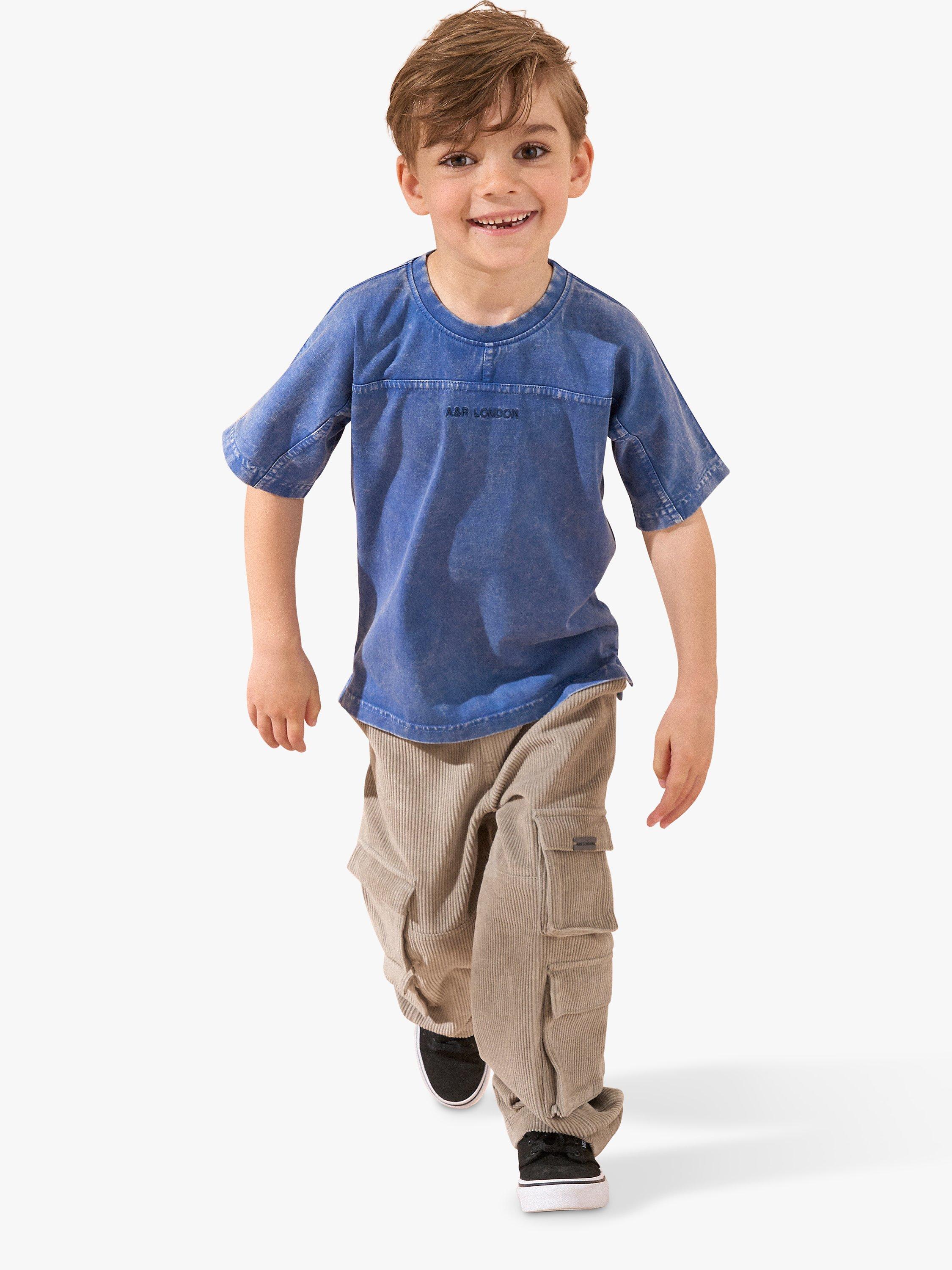 Product image 3 of 8, which shows Angel & Rocket Kids' Evan Washed Cotton T-Shirt, Blue, 3-4 years