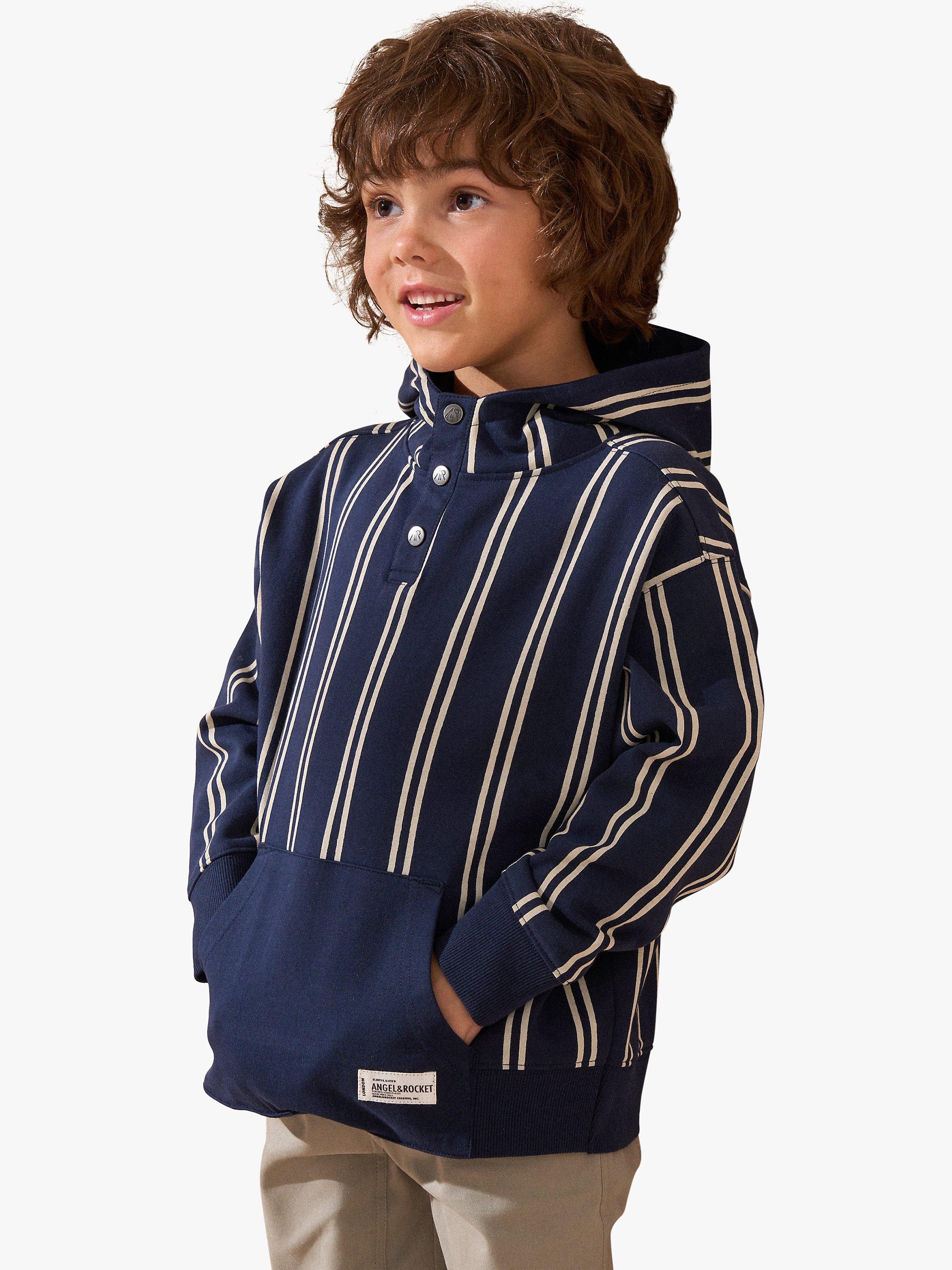 Product image 1 of 9, which shows Angel & Rocket Kids' Jackson Smart Cotton Striped Hoodie, Navy, 7-8 years