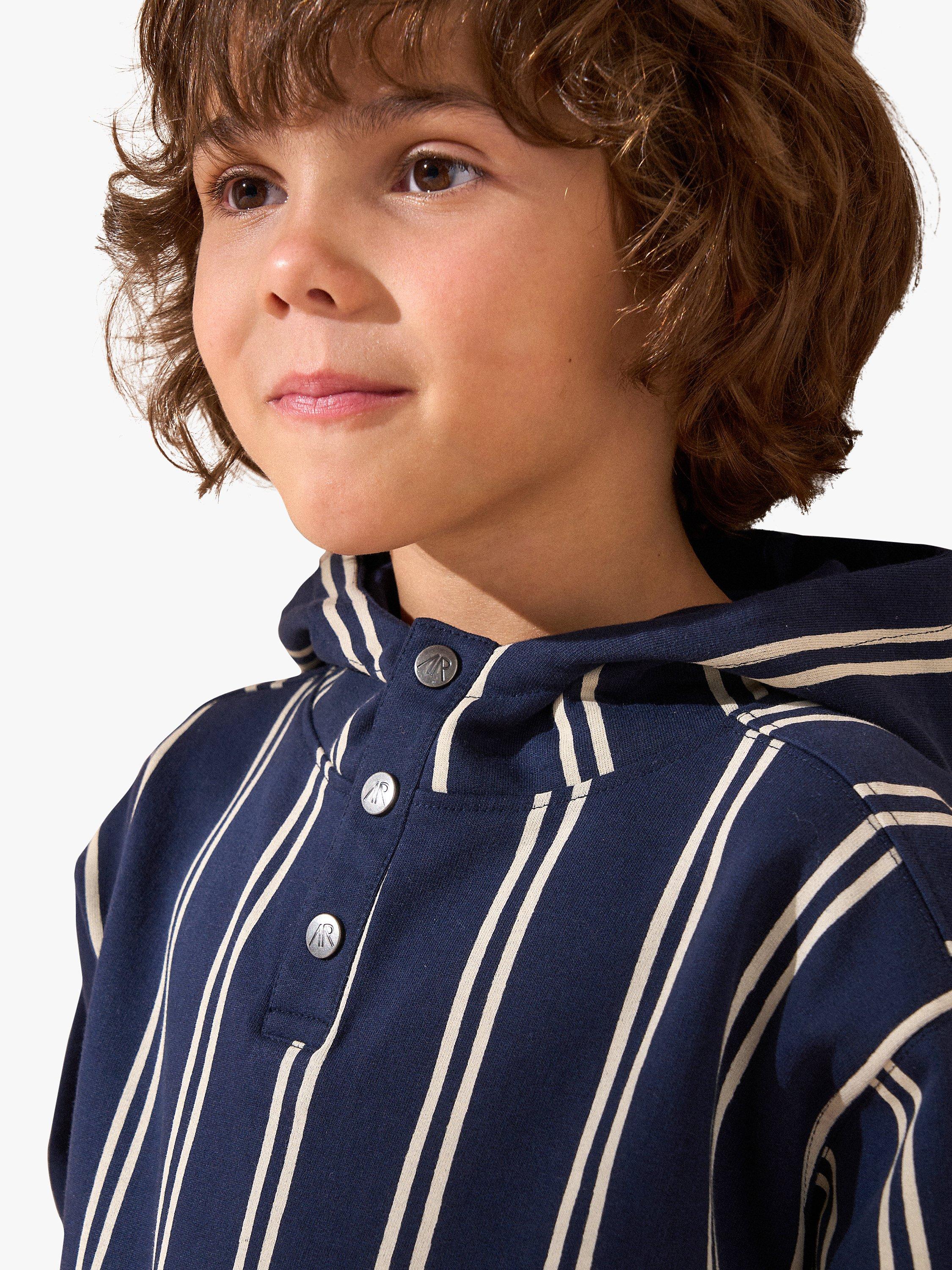 Product image 2 of 9, which shows Angel & Rocket Kids' Jackson Smart Cotton Striped Hoodie, Navy, 7-8 years
