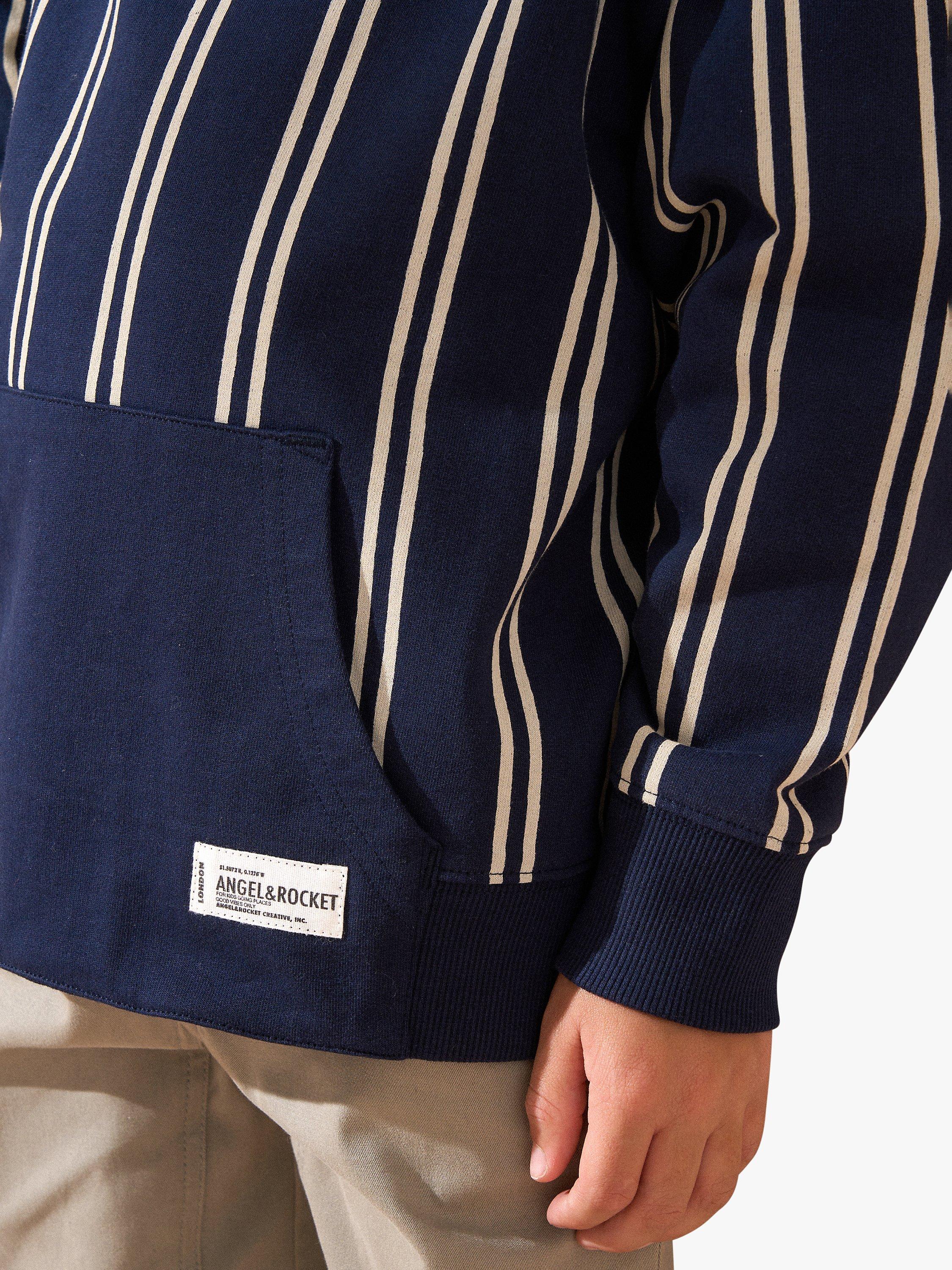 Product image 3 of 9, which shows Angel & Rocket Kids' Jackson Smart Cotton Striped Hoodie, Navy, 7-8 years