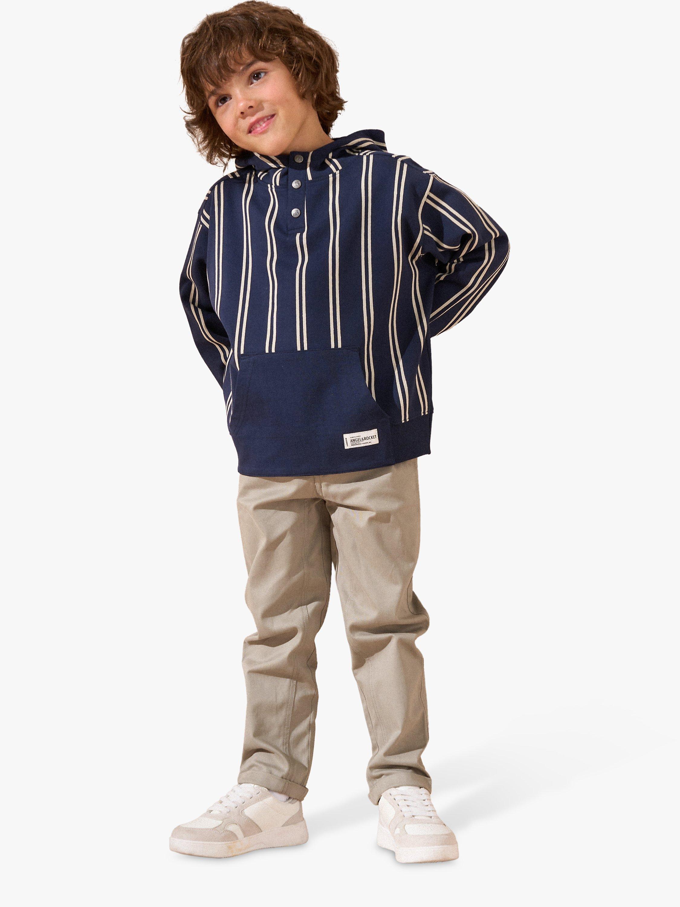 Product image 4 of 9, which shows Angel & Rocket Kids' Jackson Smart Cotton Striped Hoodie, Navy, 7-8 years