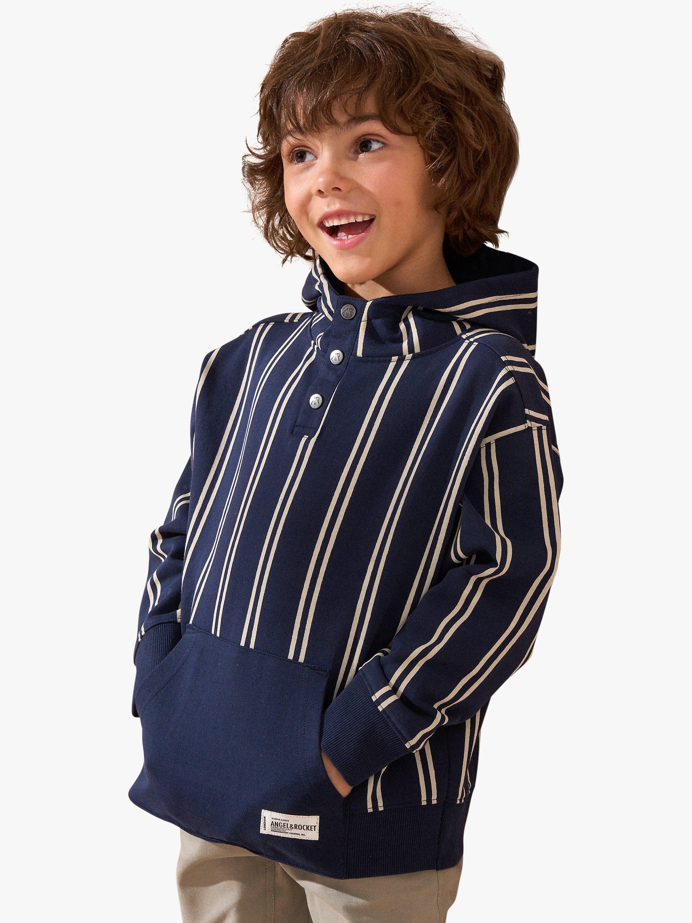 Product image 5 of 9, which shows Angel & Rocket Kids' Jackson Smart Cotton Striped Hoodie, Navy, 7-8 years