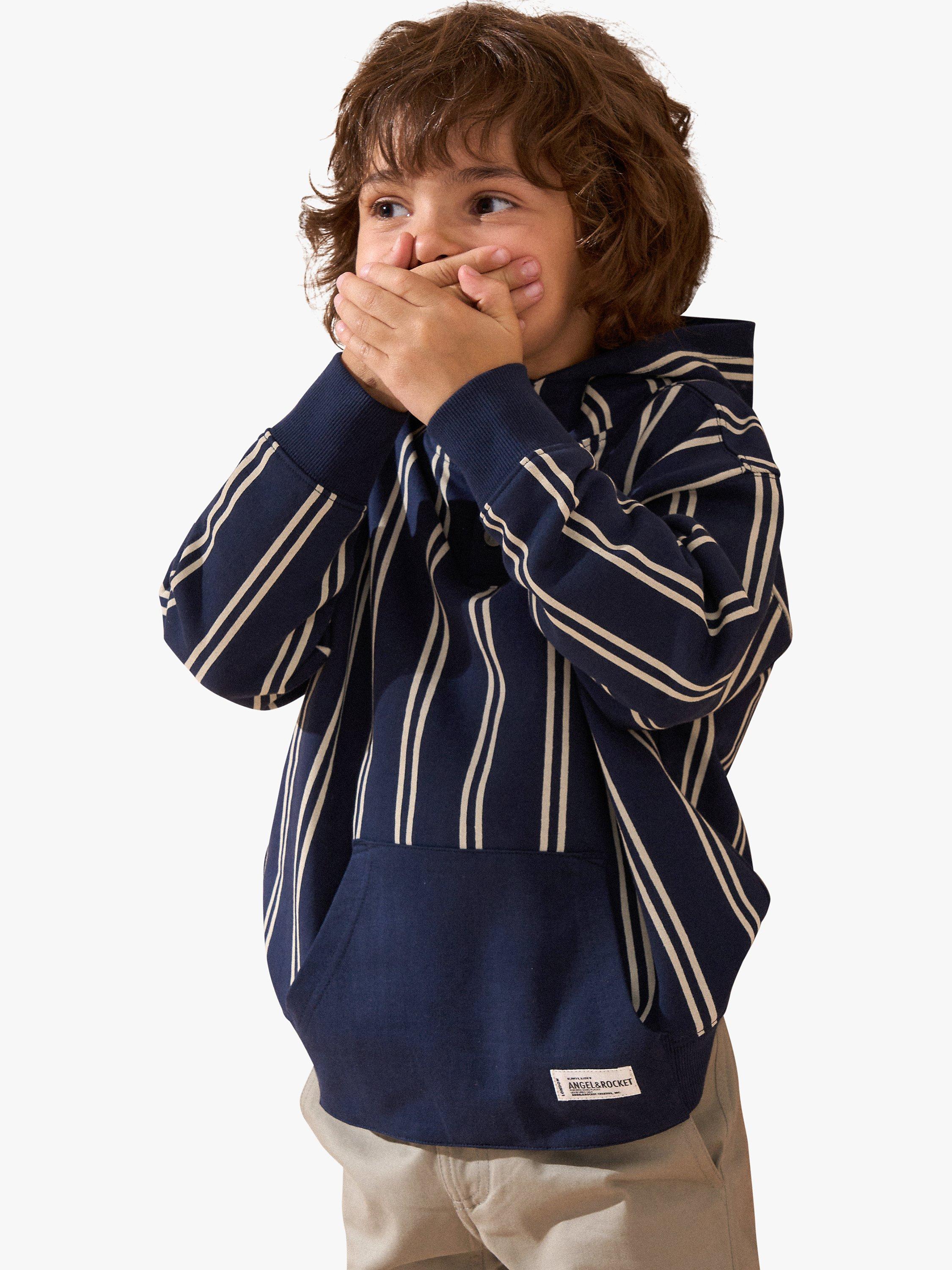 Product image 6 of 9, which shows Angel & Rocket Kids' Jackson Smart Cotton Striped Hoodie, Navy, 7-8 years