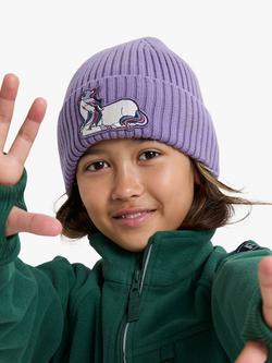 Polarn O. Pyret Kids' Rib Knit Applique Beanie Hat, Purple, Purple