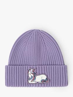 Polarn O. Pyret Kids' Rib Knit Applique Beanie Hat, Purple - view 2, Purple