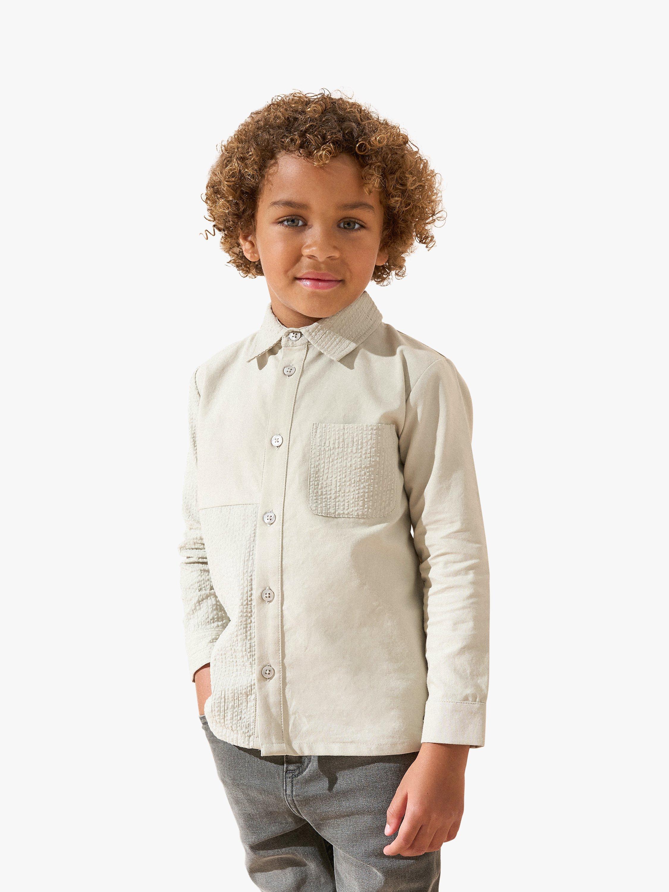 Product image 1 of 6, which shows Angel & Rocket Kids' Thomas Textured Panel Shirt, Khaki, 3 years
