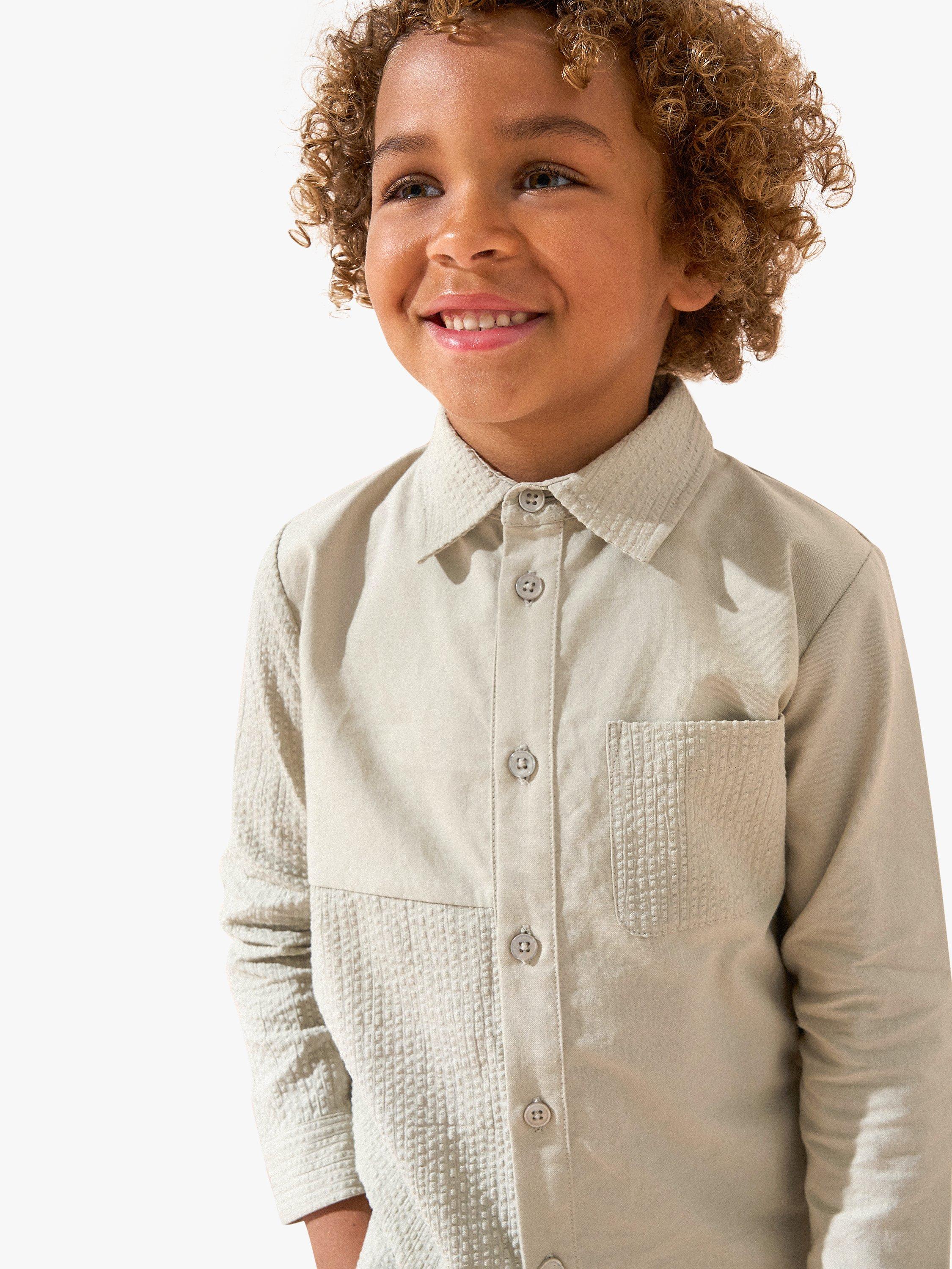 Product image 2 of 6, which shows Angel & Rocket Kids' Thomas Textured Panel Shirt, Khaki, 3 years