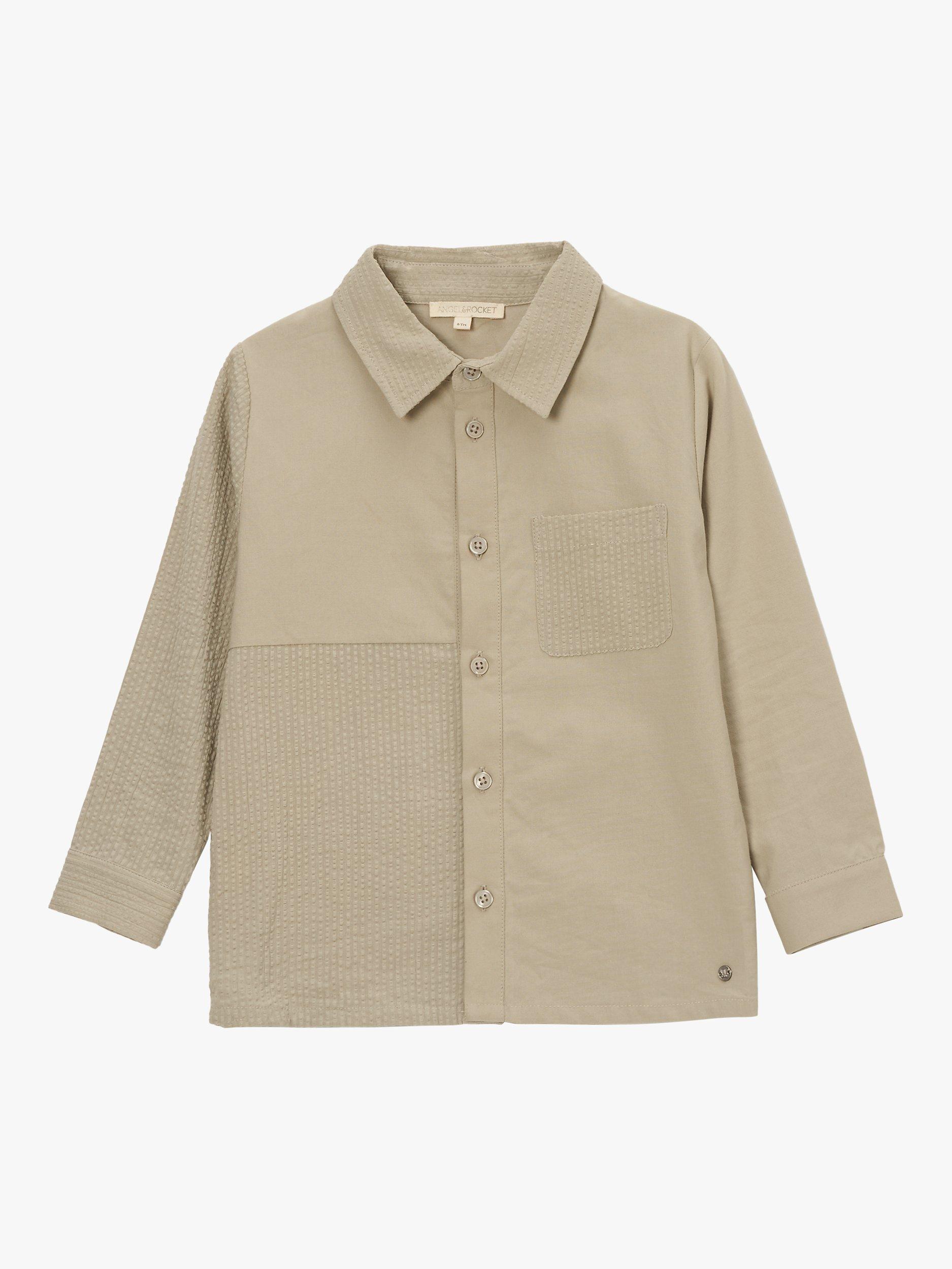 Product image 4 of 6, which shows Angel & Rocket Kids' Thomas Textured Panel Shirt, Khaki, 3 years