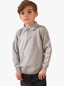 Angel & Rocket Kids' Caleb Knitted Zip Polo Top, Grey, Grey