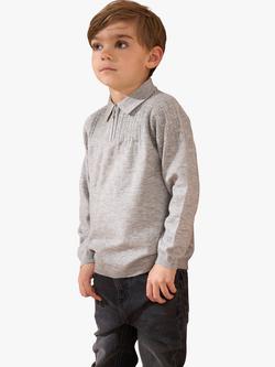 Angel & Rocket Kids' Caleb Knitted Zip Polo Top, Grey - view 2, Grey