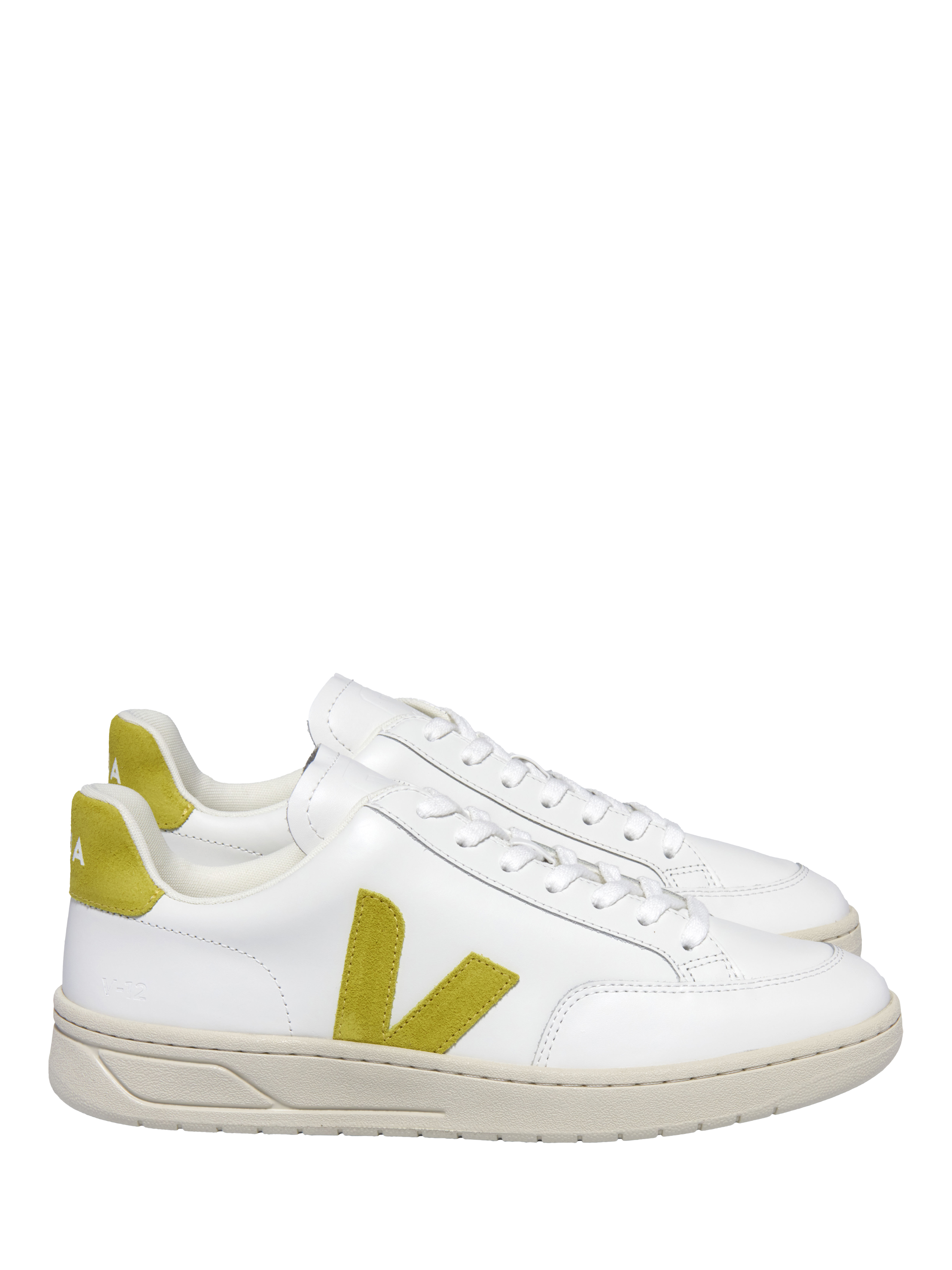 Product image 1 of 3, which shows VEJA V12 Leather Lace Up Trainers, White Liquor, 4
