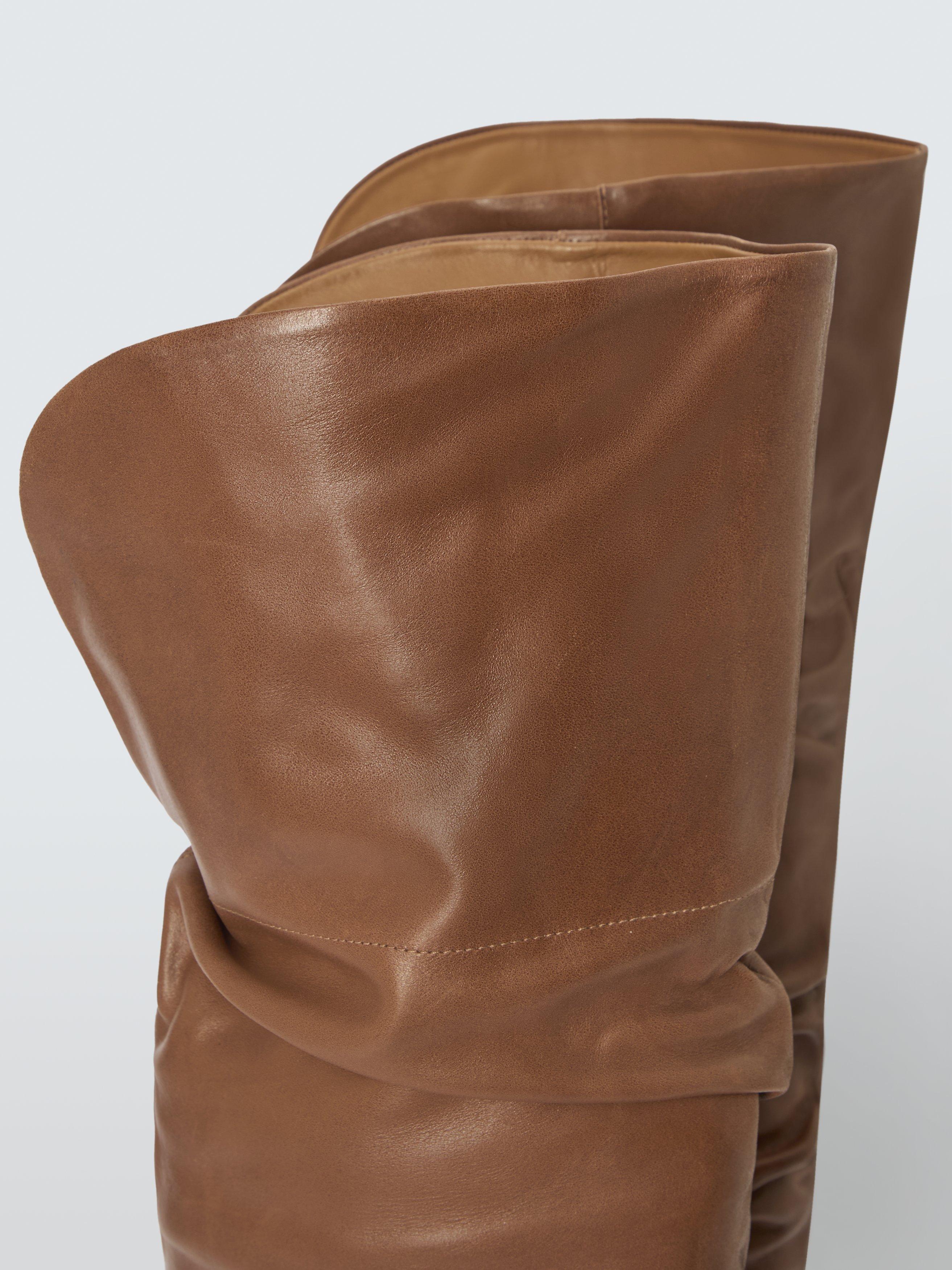 Product image 4 of 4, which shows AND/OR Sapphire Leather Ruched Over The Knee Boots, Tan, 8