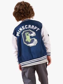 Angel & Rocket Kids' Minecraft Colour Block Varsity Jacket, Navy/Multi - view 2, Navy/Multi
