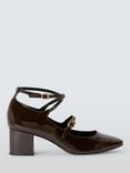 John Lewia Adeline Leather Cross Strap Block Heel Dressy Court Shoes, Chocolate, Chocolate