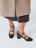 John Lewia Adeline Leather Cross Strap Block Heel Dressy Court Shoes, Chocolate, Chocolate