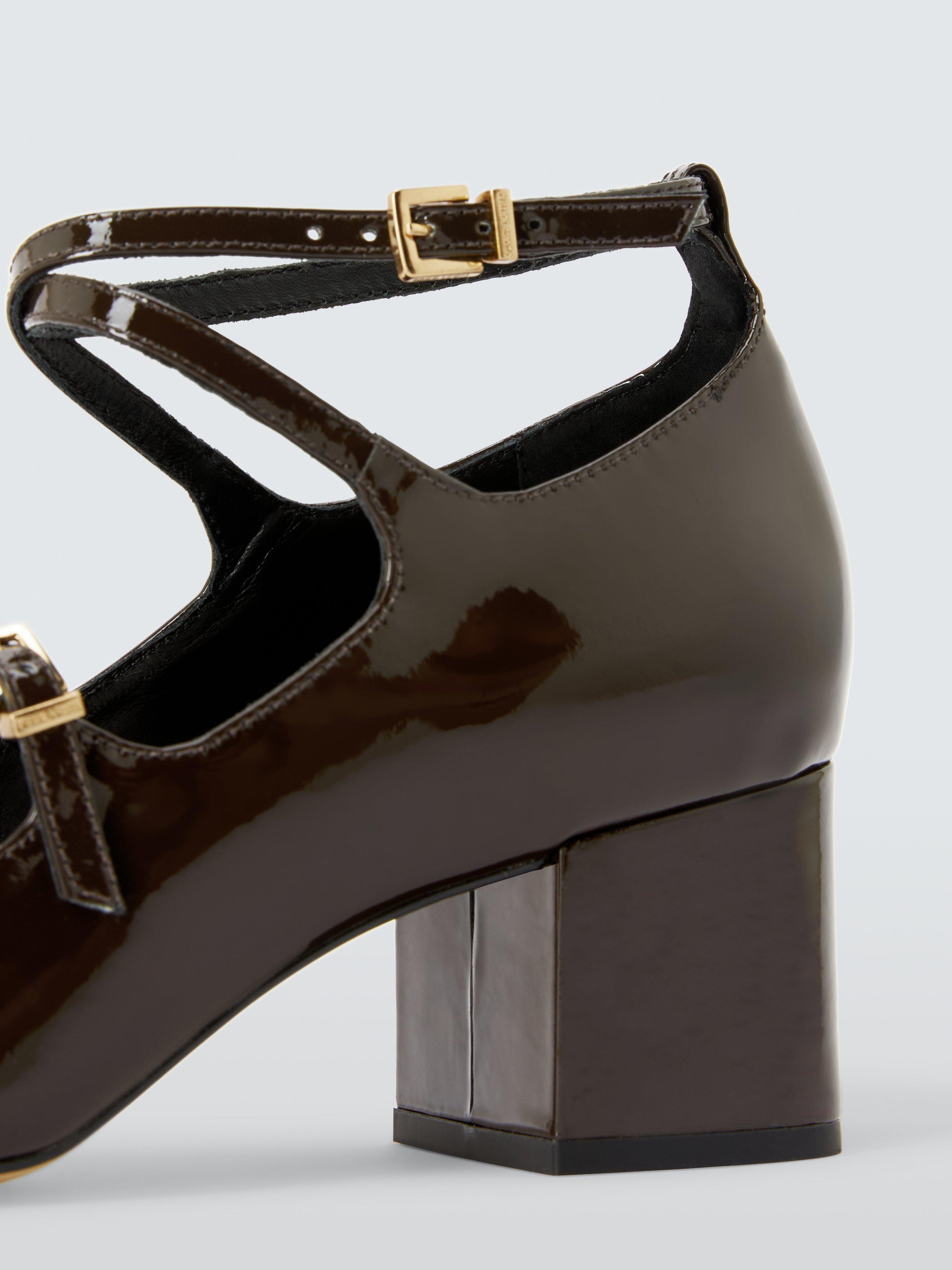 Product image 4 of 6, which shows John Lewia Adeline Leather Cross Strap Block Heel Dressy Court Shoes, Chocolate, 3