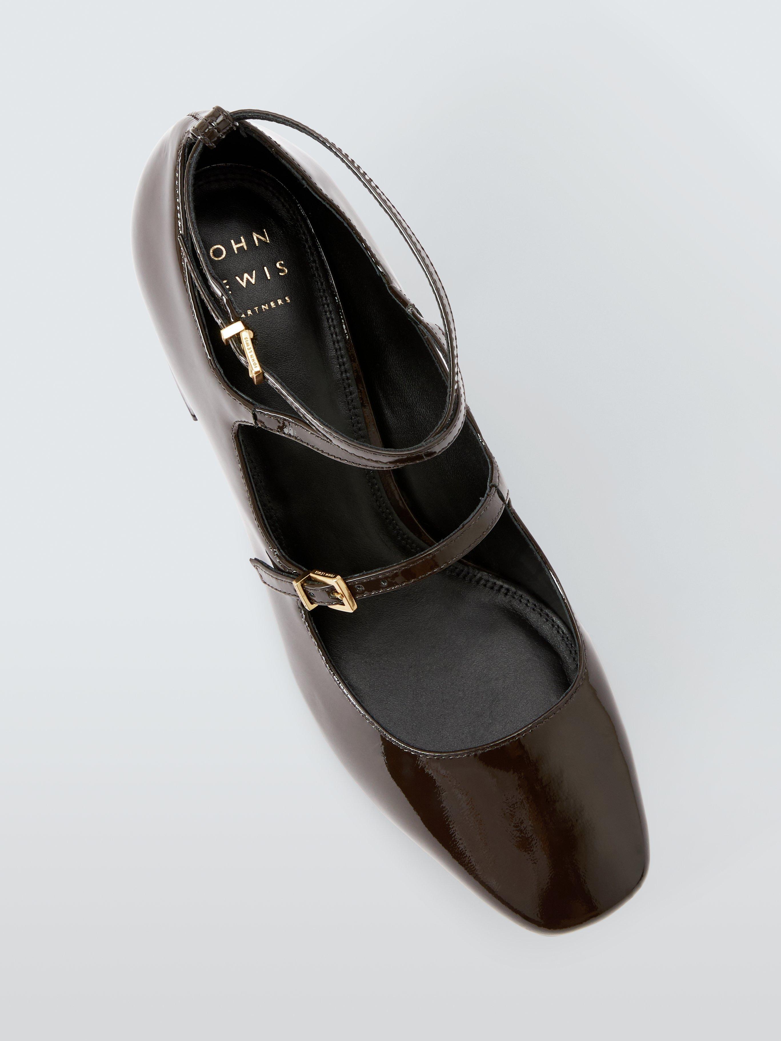 Product image 5 of 6, which shows John Lewia Adeline Leather Cross Strap Block Heel Dressy Court Shoes, Chocolate, 3