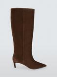 John Lewis Scarlette Suede Kitten Heel Pull On Knee Boots, Chocolate