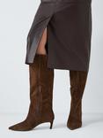 John Lewis Scarlette Suede Kitten Heel Pull On Knee Boots, Chocolate