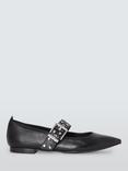 AND/OR Herve Large Buckle Studded Leather Ballerina Pumps, Black