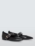 AND/OR Herve Large Buckle Studded Leather Ballerina Pumps, Black